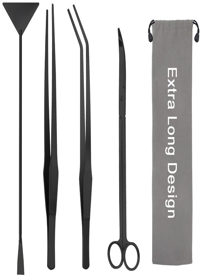 Liveek Aquarium Aquascape Tools Kit 15in, 4 in 1 Anti-Rust Aquatic Plant Aquascaping Tool Stainless Steel Tweezer Scissor Spatula for Aquarium Tank Clean Fish Tank Aquascape Accessories Set (black) - Image 1